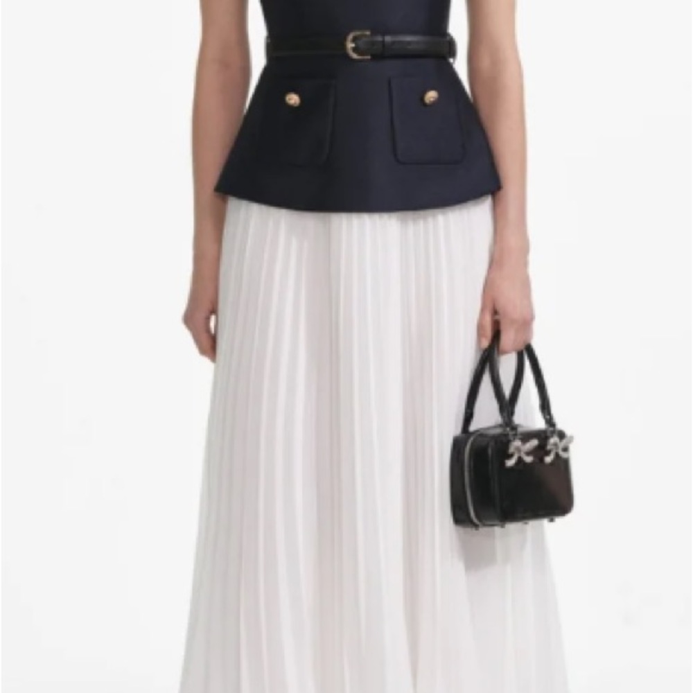 Self-Portrait Navy Taffeta Midi Dress - Picture 2 of 13